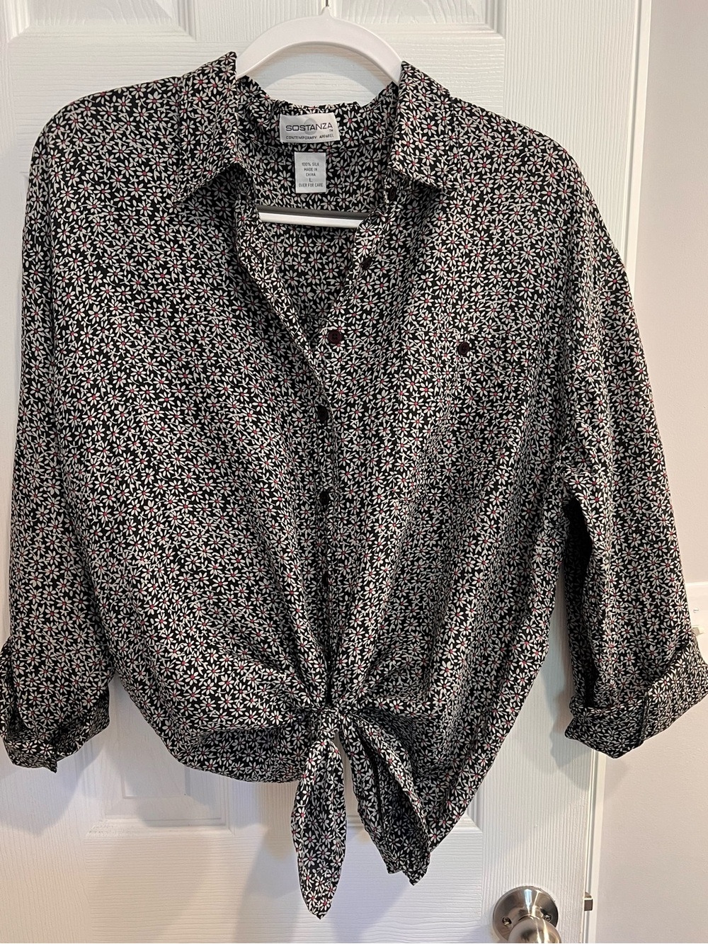 100% Washable Silk Sostanza Ditzy Floral Button Up Shirt